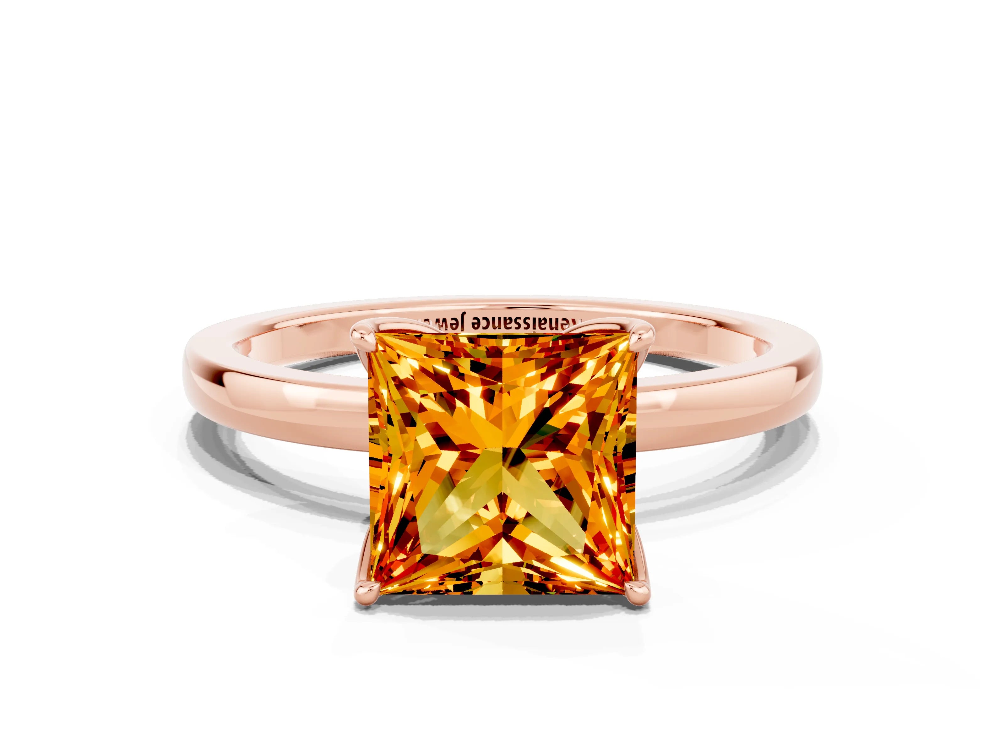 Rose gold Princess Cut Solitaire Diamond Ring with Thin Band and Four-Prong Setting