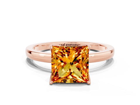 Rose gold Princess Cut Solitaire Diamond Ring with Thin Band and Four-Prong Setting