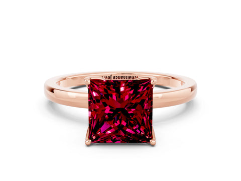 Rose gold Princess Cut Solitaire Diamond Ring with Thin Band and Four-Prong Setting
