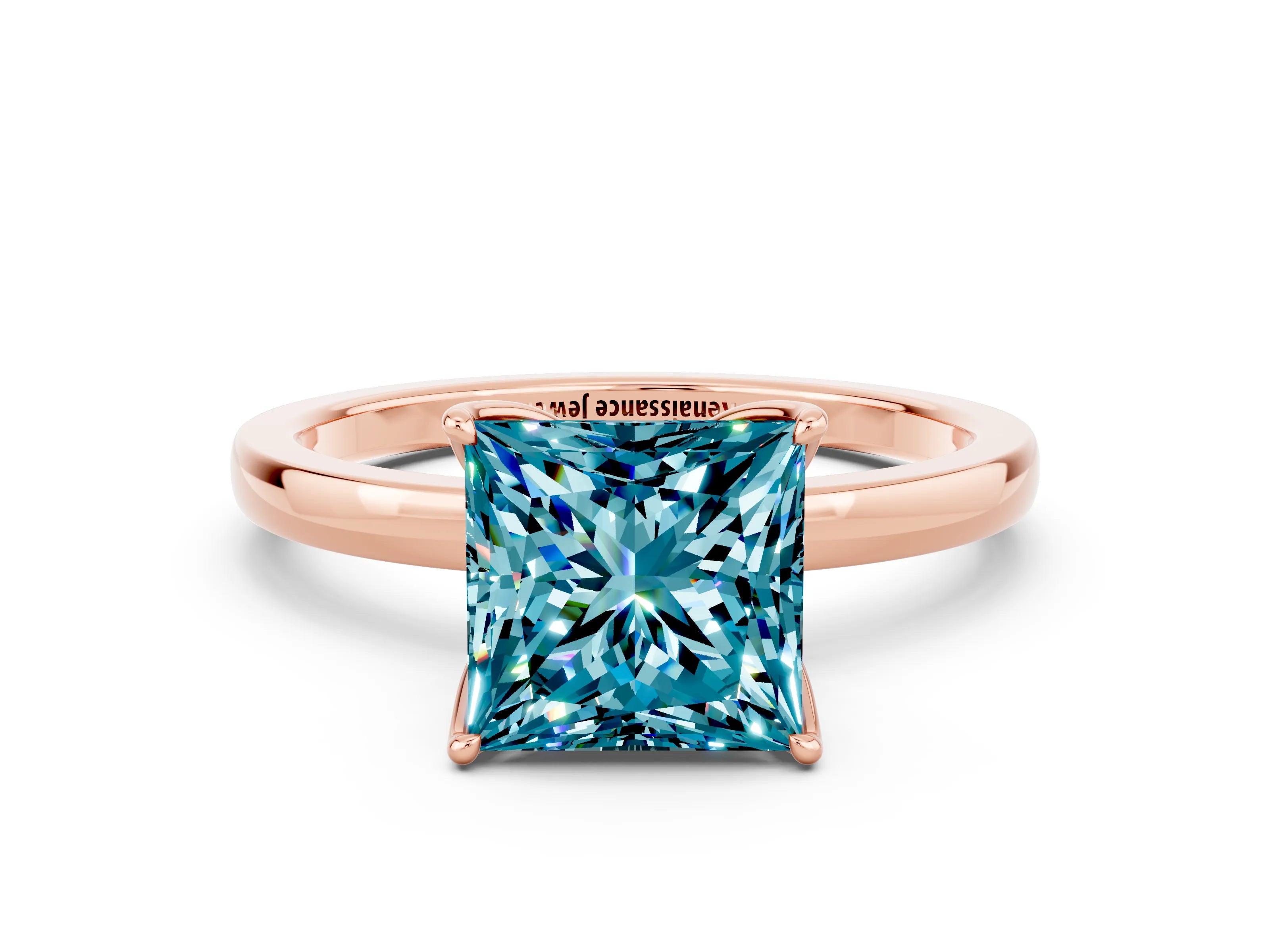 Rose gold Princess Cut Solitaire Diamond Ring with Thin Band and Four-Prong Setting