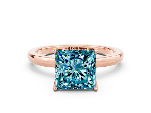 Rose gold Princess Cut Solitaire Diamond Ring with Thin Band and Four-Prong Setting