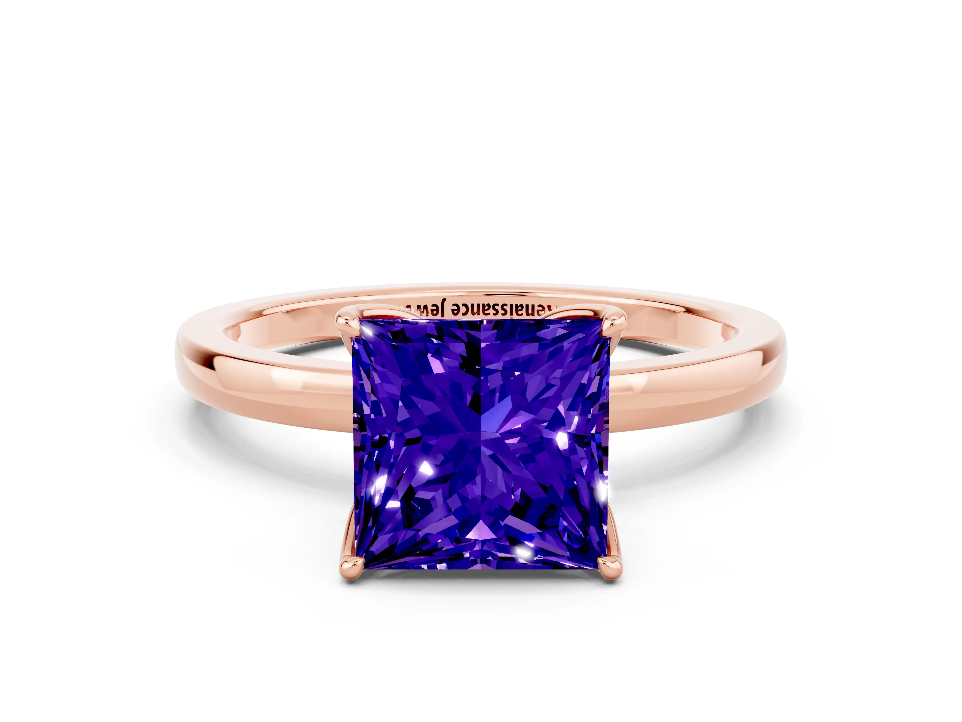 Rose gold Princess Cut Solitaire Diamond Ring with Thin Band and Four-Prong Setting