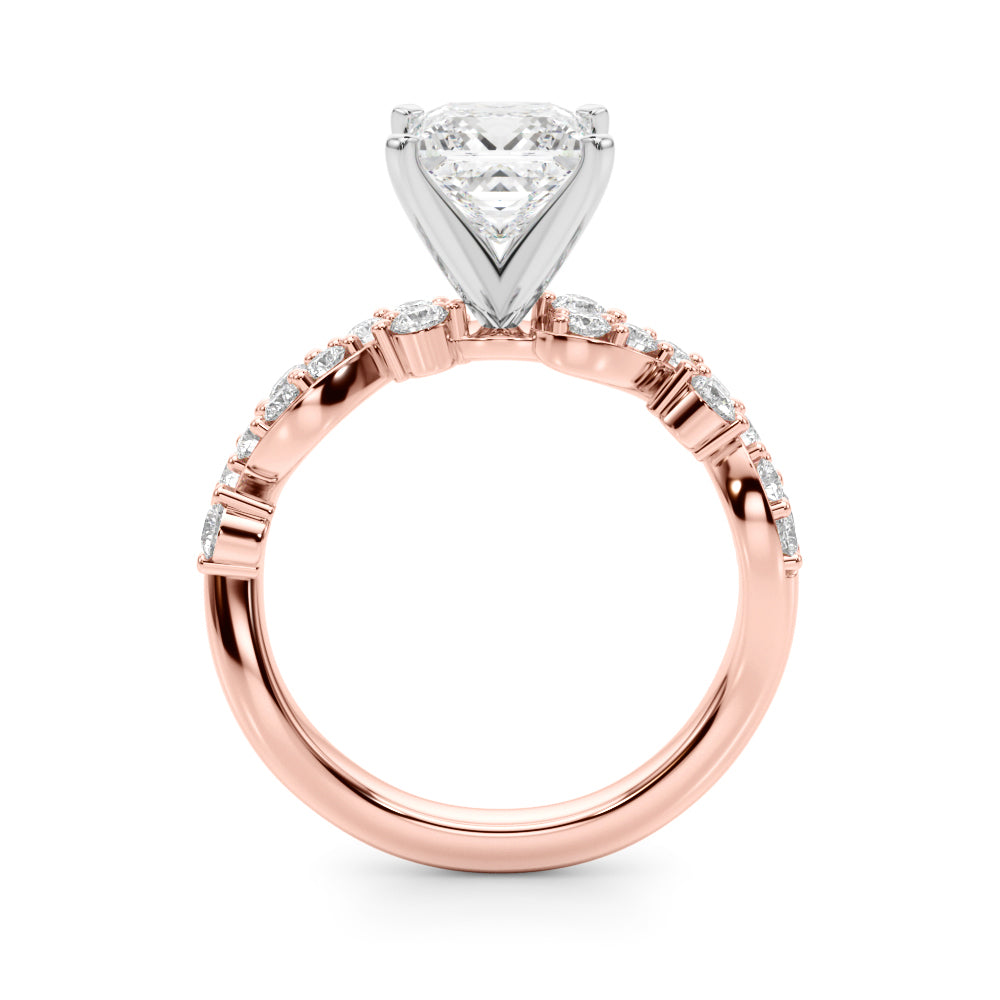 Rose gold Princess Cut Solitaire Diamond Twisted Band with Pave Setting 2