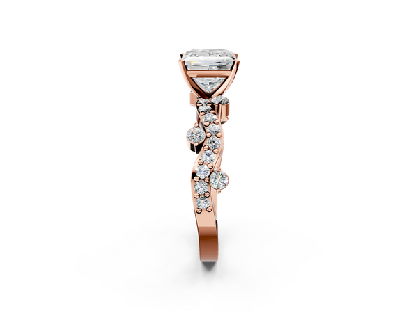 Rose gold Princess Cut Solitaire Diamond Twisted Band with Pave Setting
