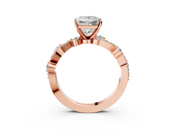 Rose gold Princess Cut Solitaire Diamond Twisted Band with Pave Setting