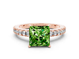 Rose gold Princess Cut Solitaire Diamond with Pavé Band and Four-Prong Setting