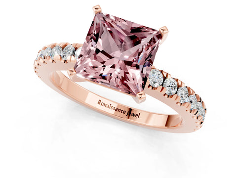 Rose gold Princess Cut Solitaire Diamond with Pavé Band and Four-Prong Setting_1