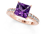Rose gold Princess Cut Solitaire Diamond with Pavé Band and Four-Prong Setting_1