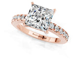 Rose gold Princess Cut Solitaire Diamond with Pavé Band and Four-Prong Setting_1