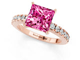 Rose gold Princess Cut Solitaire Diamond with Pavé Band and Four-Prong Setting_1