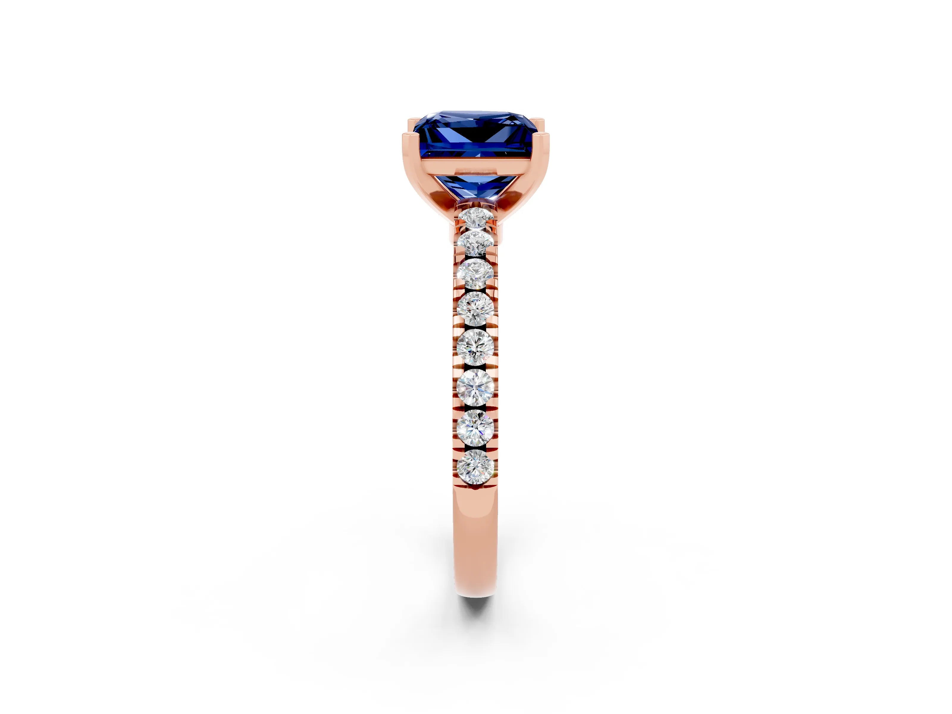 Rose gold Princess Cut Solitaire Diamond with Pavé Band and Four-Prong Setting_2
