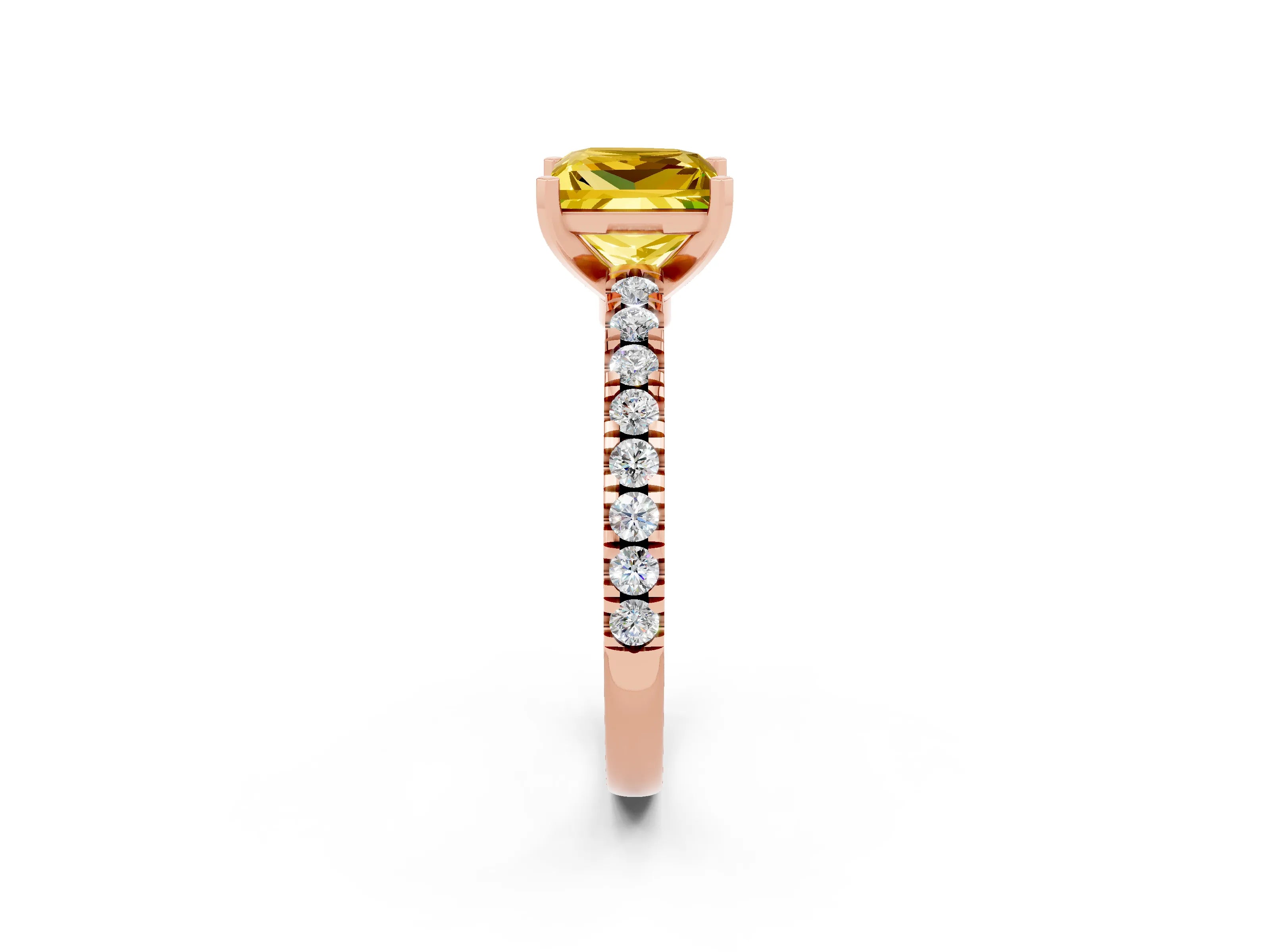 Rose gold Princess Cut Solitaire Diamond with Pavé Band and Four-Prong Setting_2