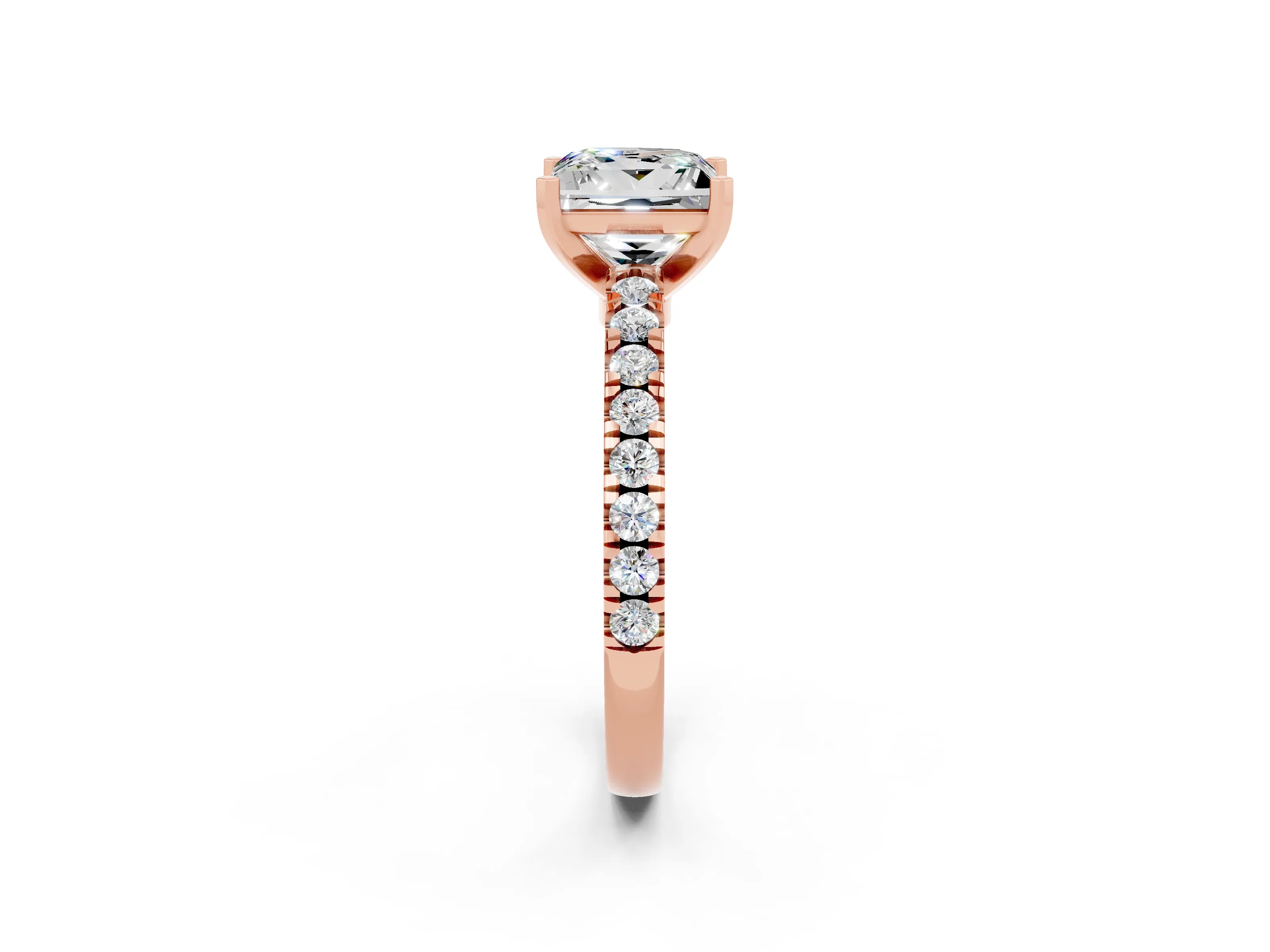 Rose gold Princess Cut Solitaire Diamond with Pavé Band and Four-Prong Setting_2