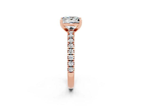 Rose gold Princess Cut Solitaire Moissanite with Pavé Band and Four-Prong Setting