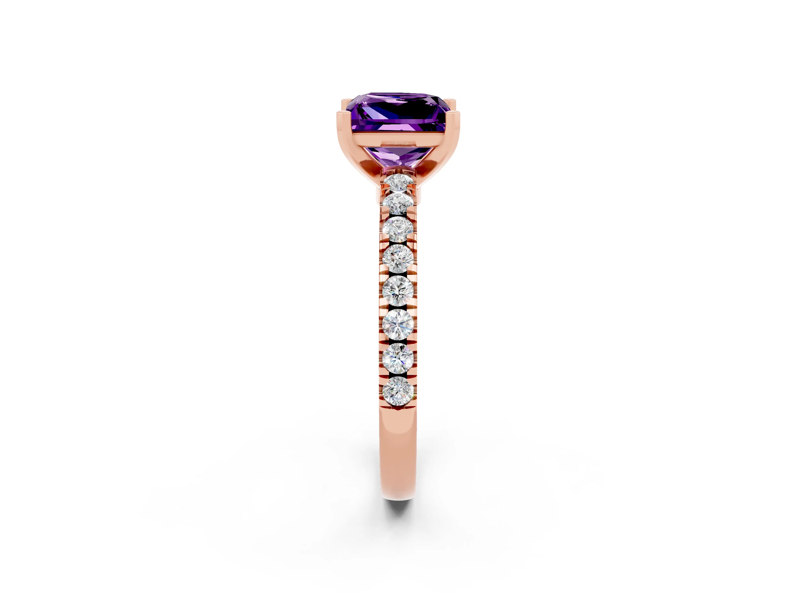 Rose gold Princess Cut Solitaire Diamond with Pavé Band and Four-Prong Setting_2