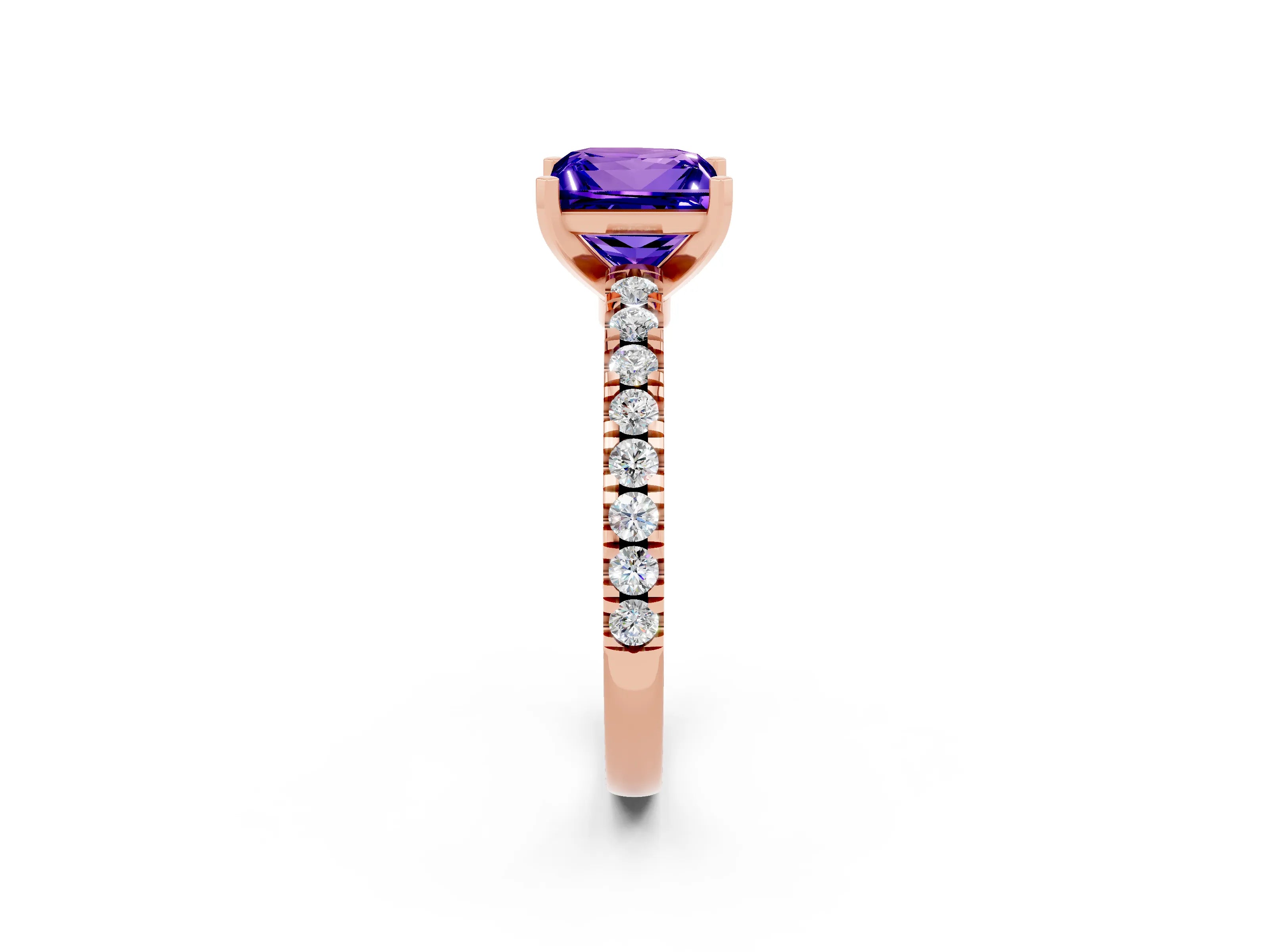 Rose gold Princess Cut Solitaire Diamond with Pavé Band and Four-Prong Setting_2
