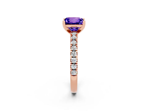 Rose gold Princess Cut Solitaire Diamond with Pavé Band and Four-Prong Setting_2