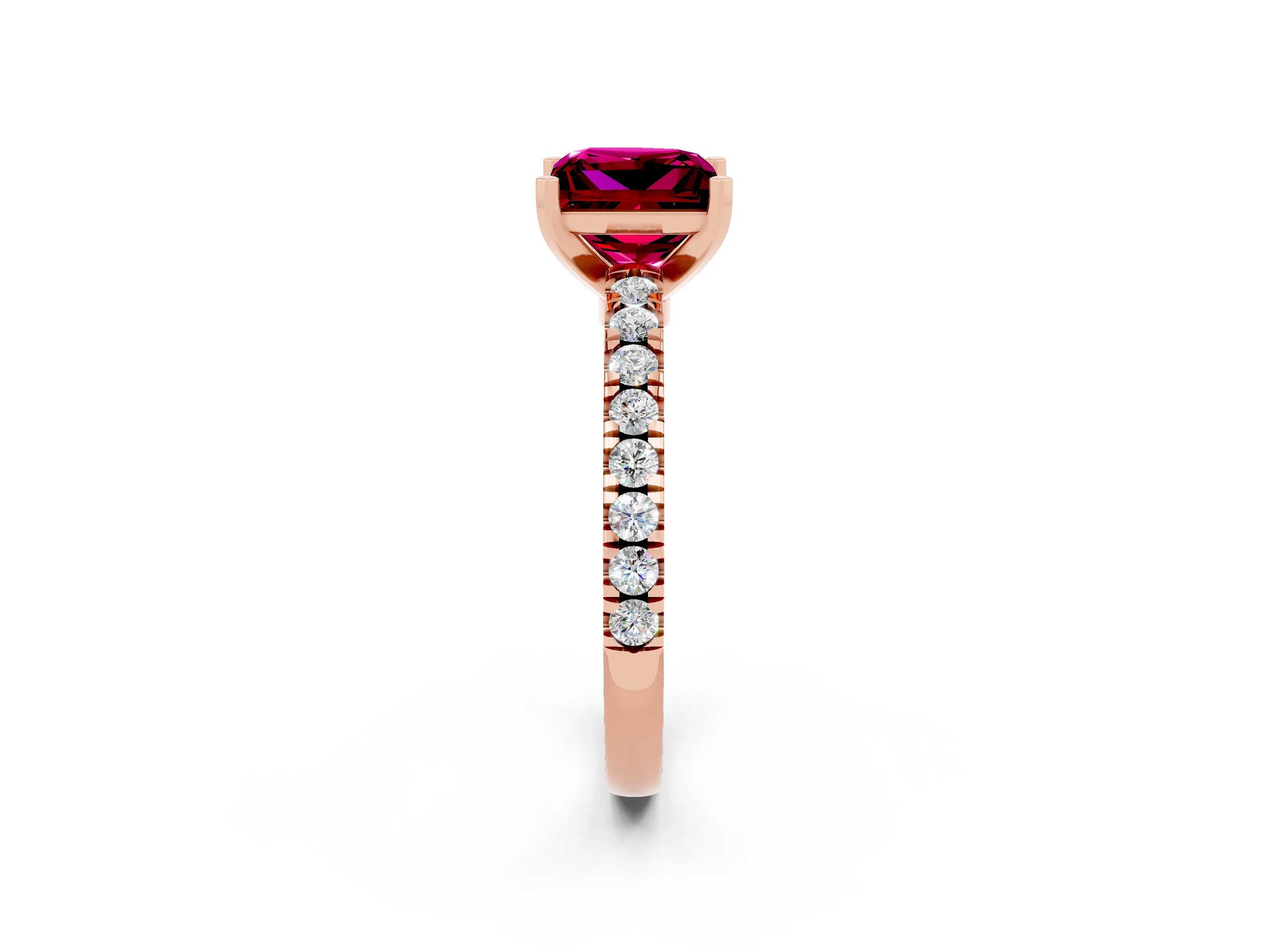 Rose gold Princess Cut Solitaire Diamond with Pavé Band and Four-Prong Setting_2