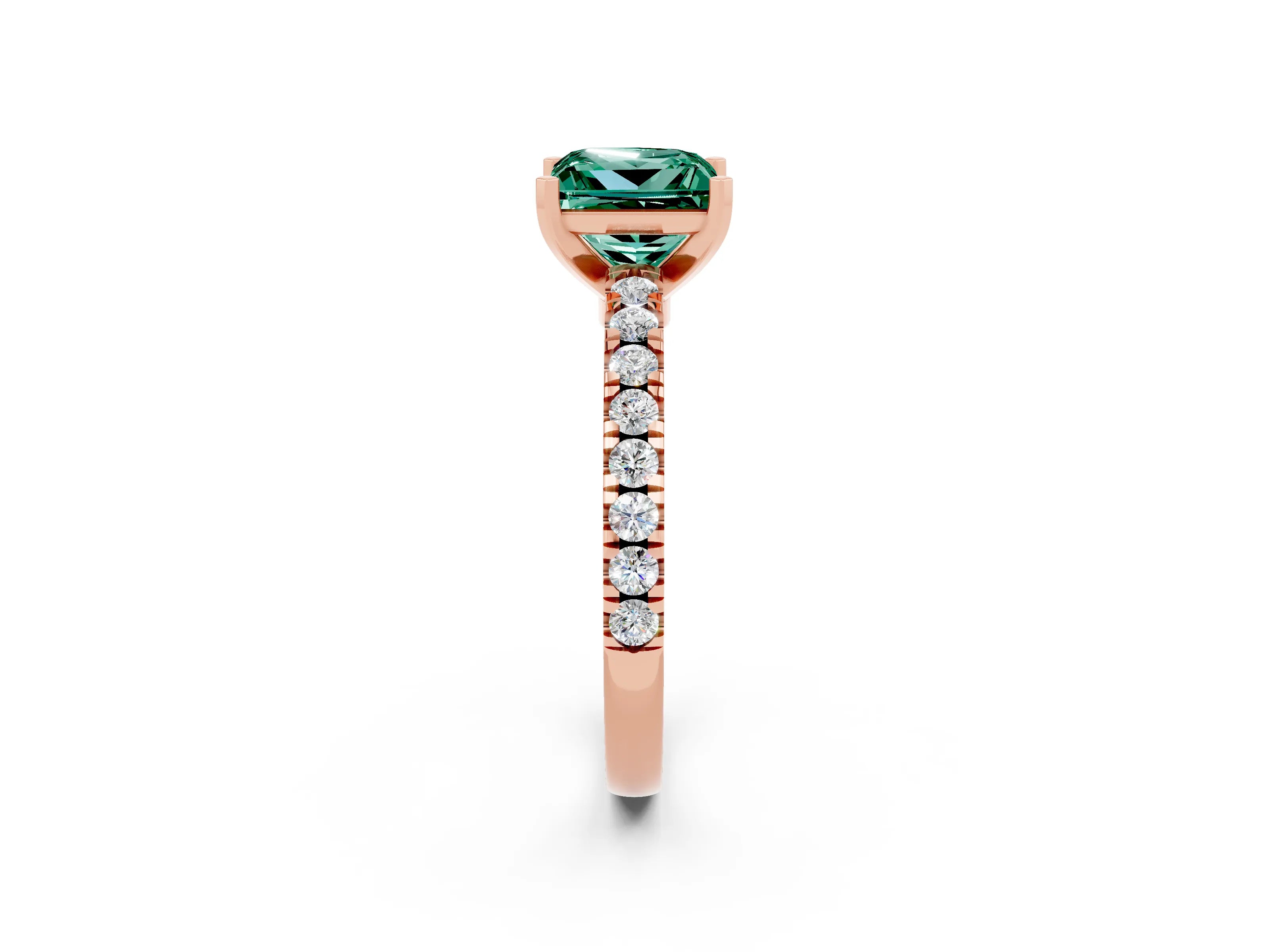 Rose gold Princess Cut Solitaire Diamond with Pavé Band and Four-Prong Setting_2