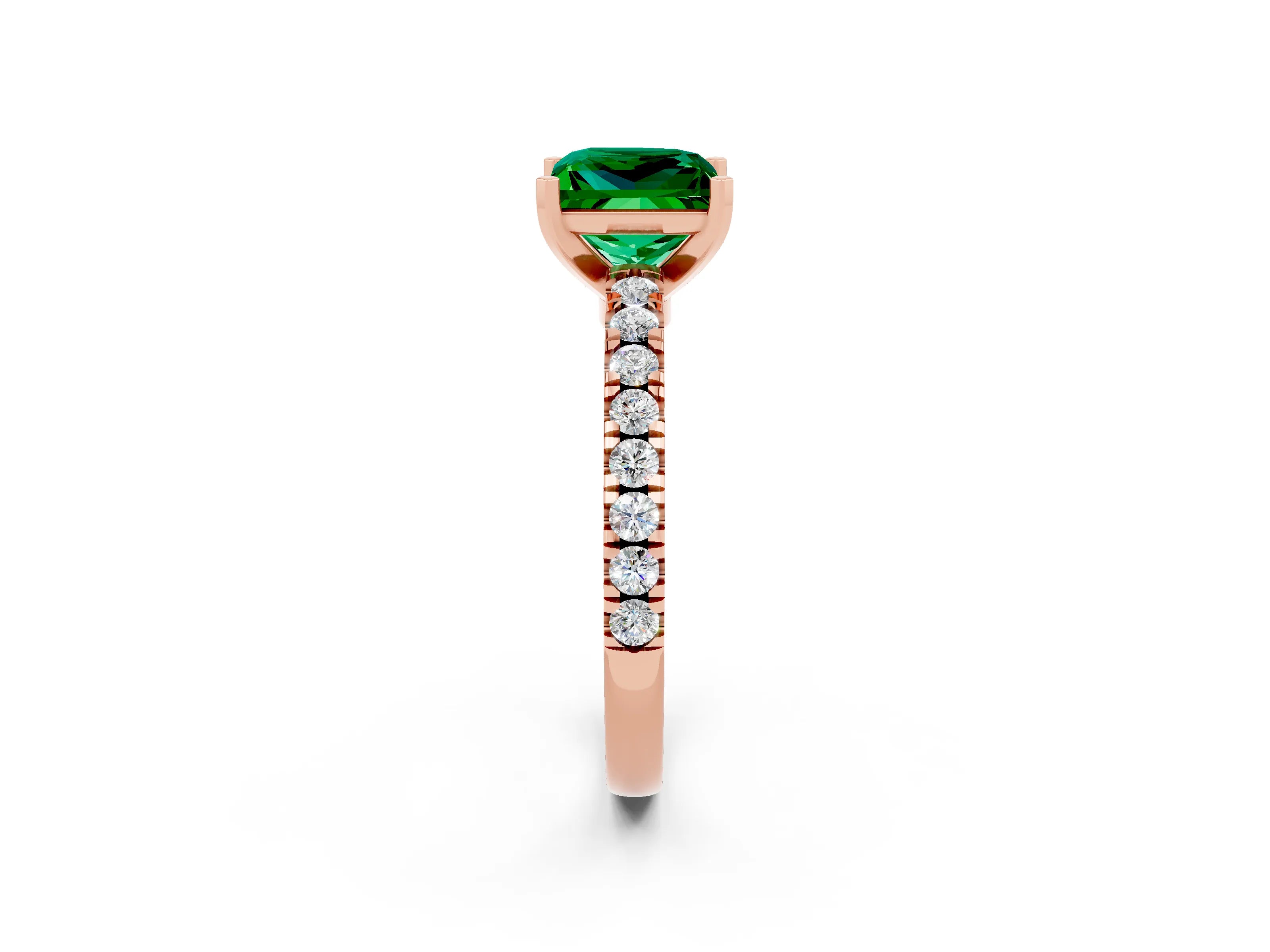 Rose gold Princess Cut Solitaire Diamond with Pavé Band and Four-Prong Setting_2