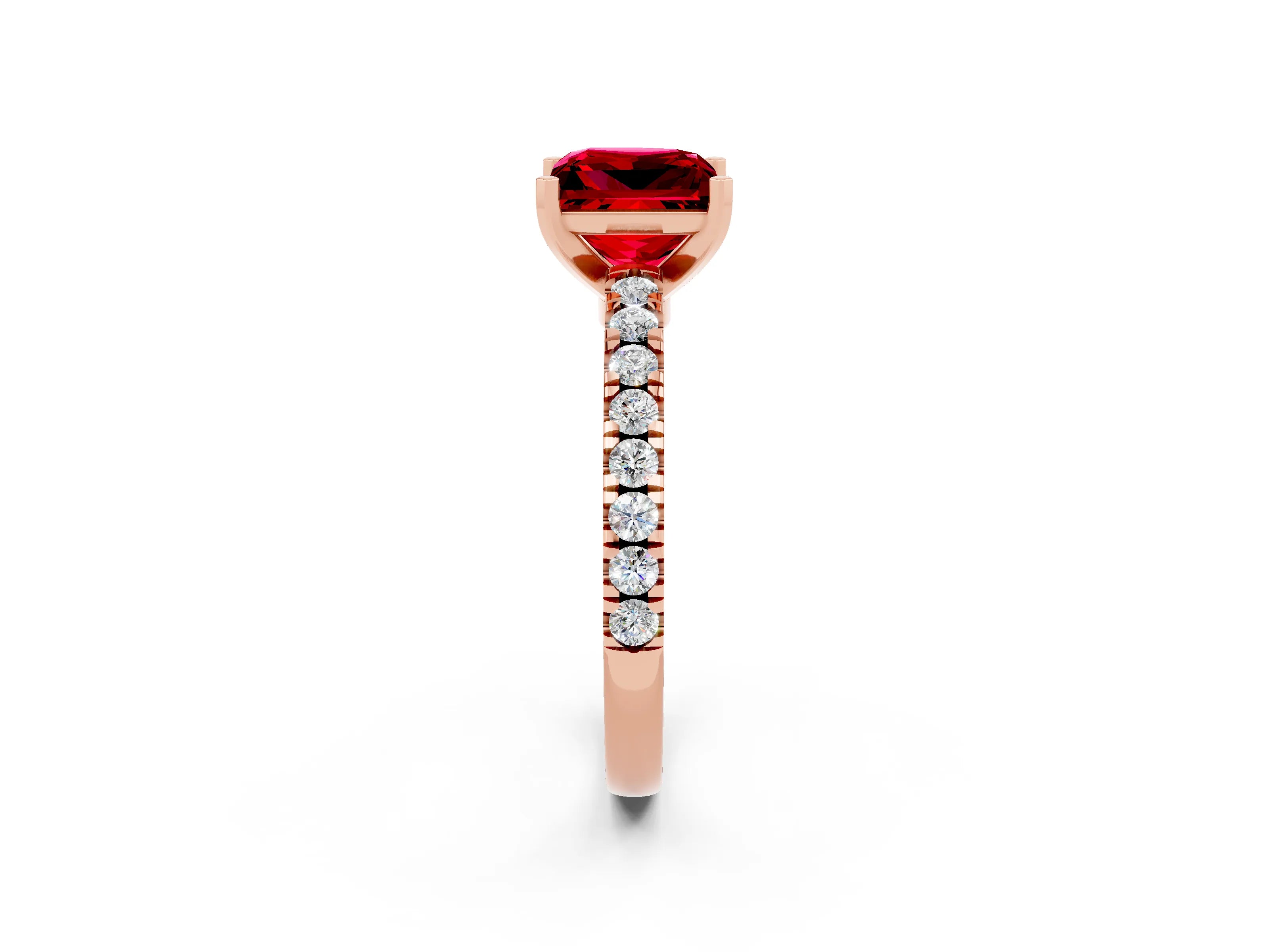 Rose gold Princess Cut Solitaire Diamond with Pavé Band and Four-Prong Setting_2