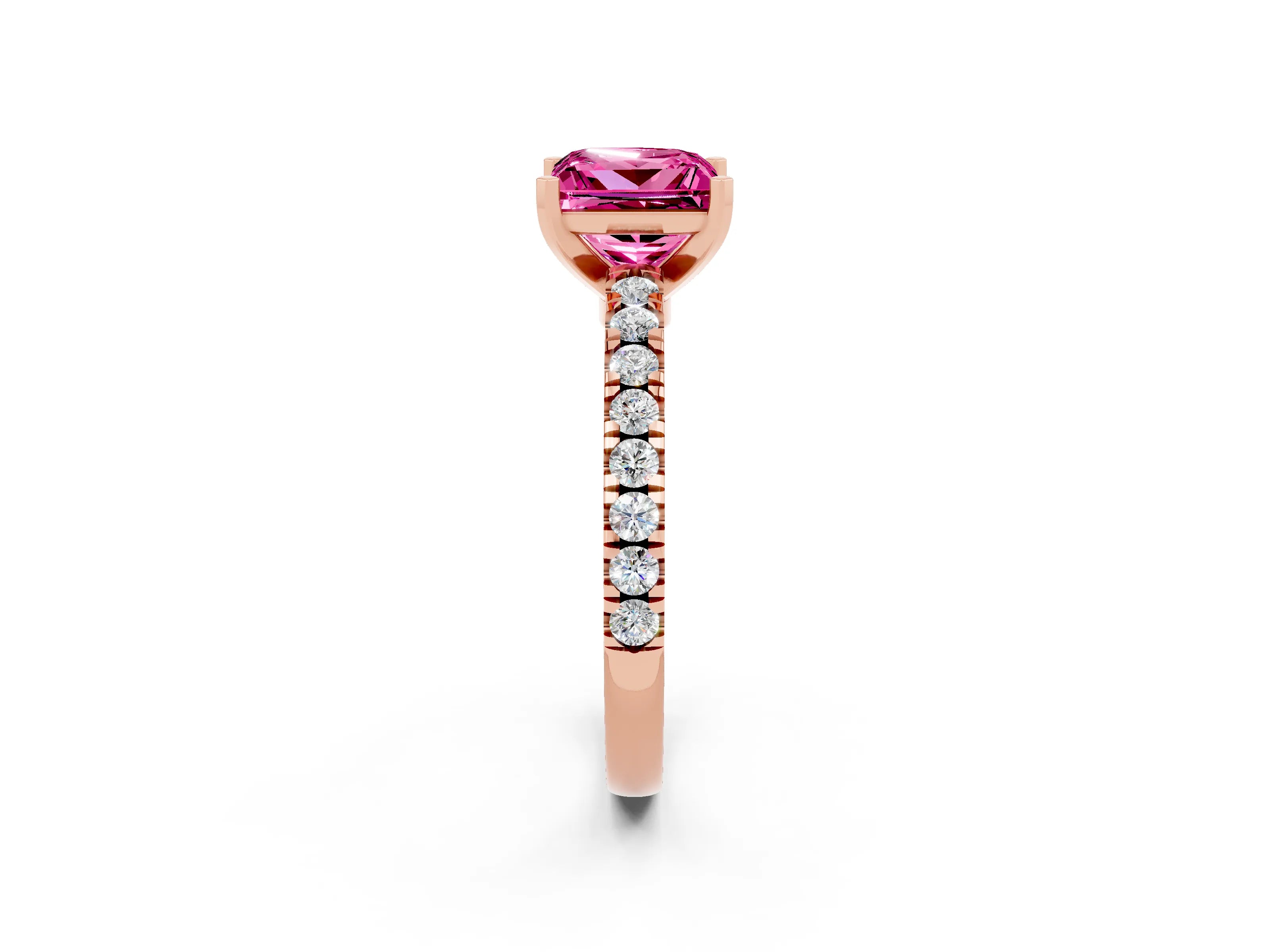 Rose gold Princess Cut Solitaire Diamond with Pavé Band and Four-Prong Setting_2