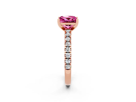 Rose gold Princess Cut Solitaire Diamond with Pavé Band and Four-Prong Setting_2