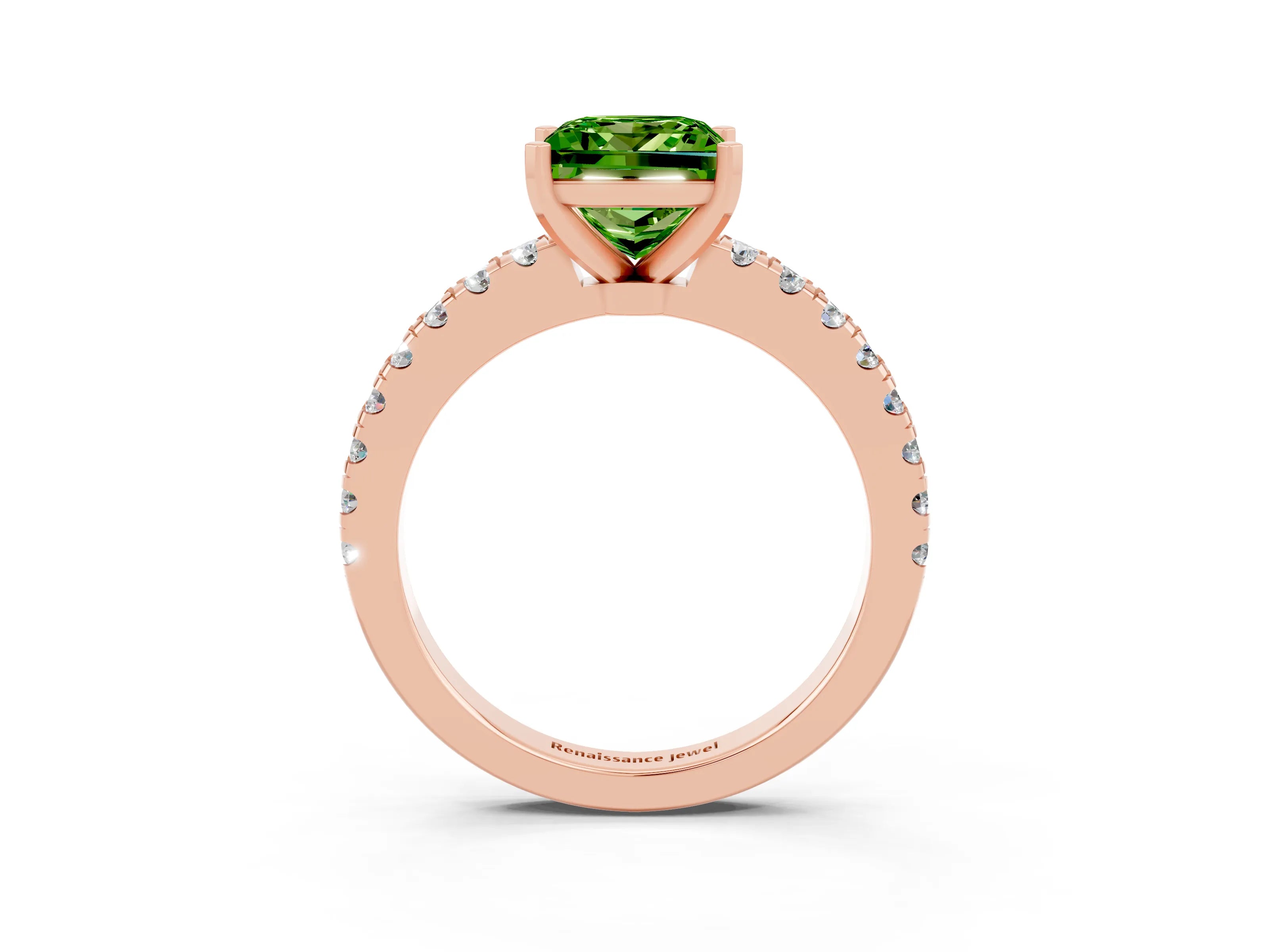 Rose gold Princess Cut Solitaire Diamond with Pavé Band and Four-Prong Setting_3