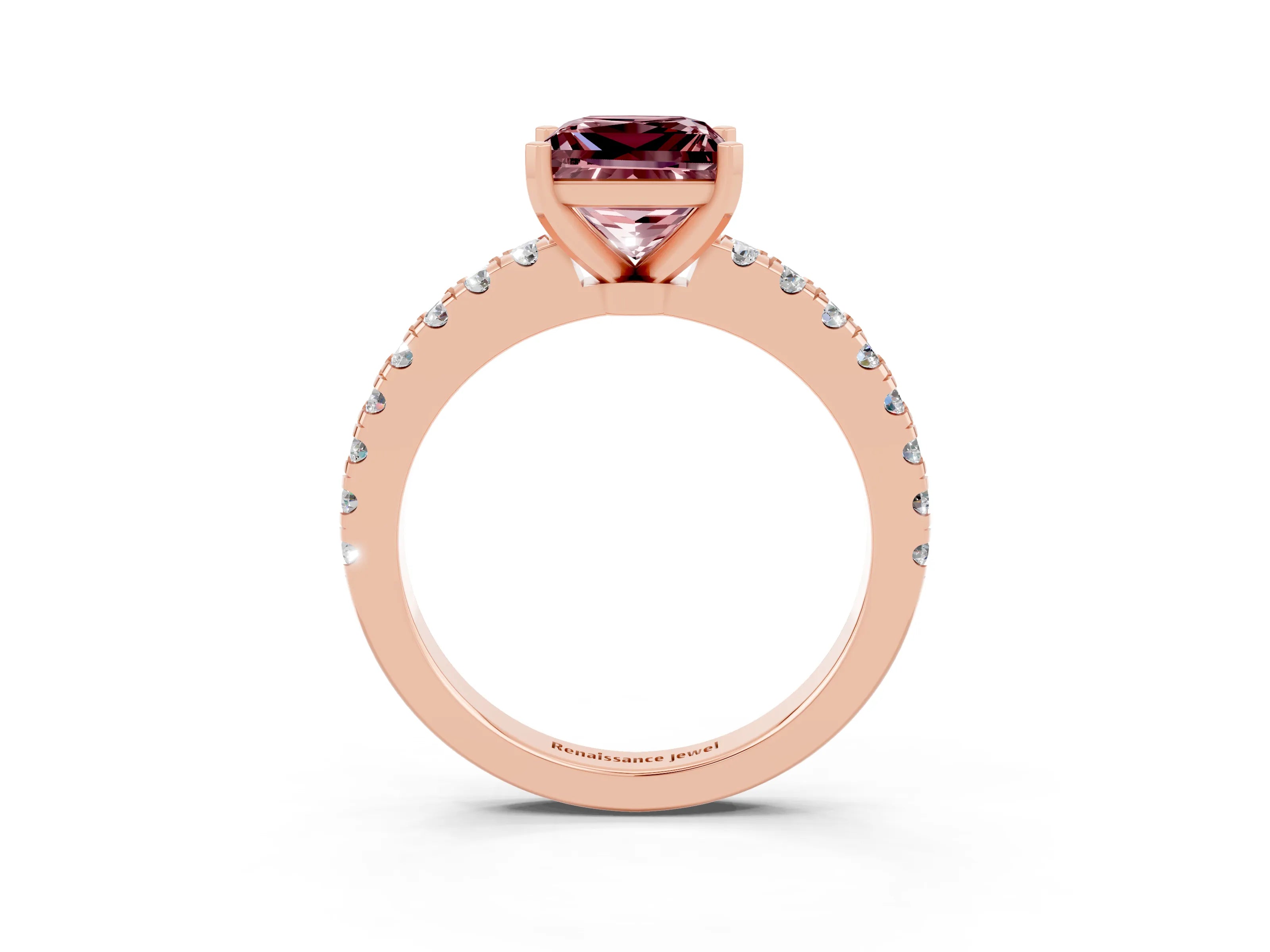 Rose gold Princess Cut Solitaire Diamond with Pavé Band and Four-Prong Setting_3