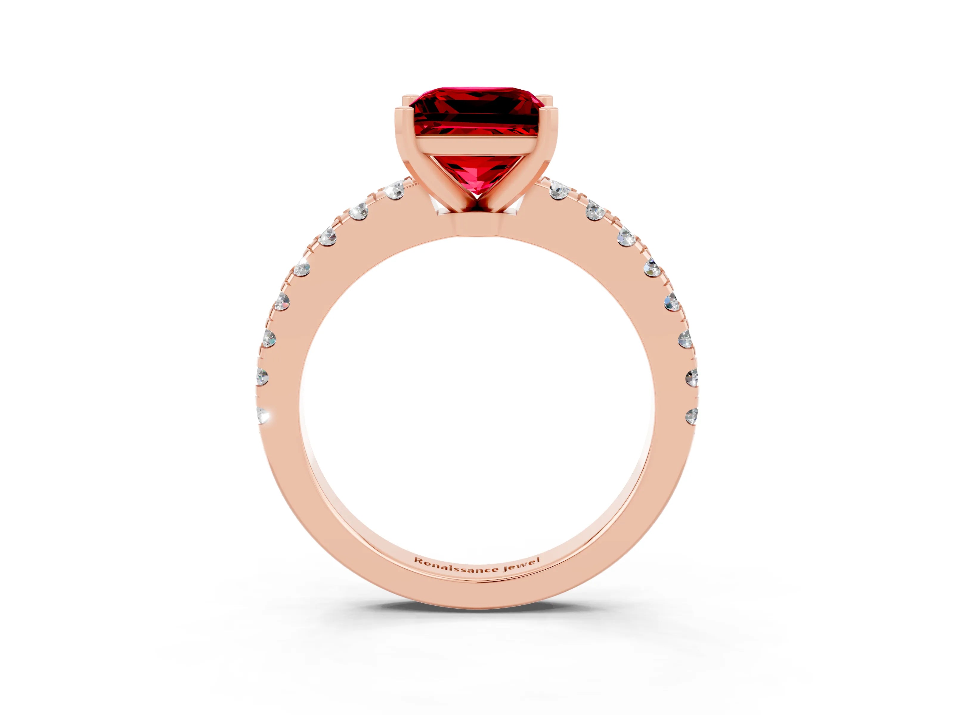 Rose gold Princess Cut Solitaire Diamond with Pavé Band and Four-Prong Setting_3