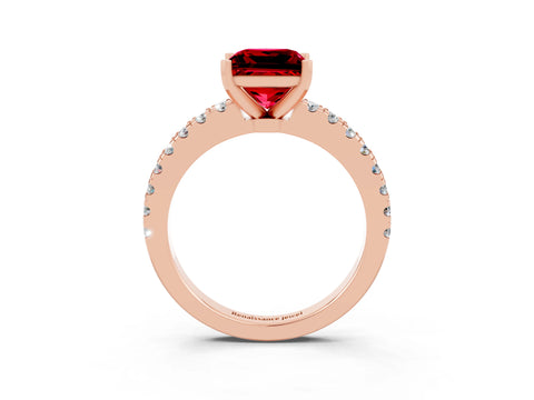 Rose gold Princess Cut Solitaire Diamond with Pavé Band and Four-Prong Setting_3