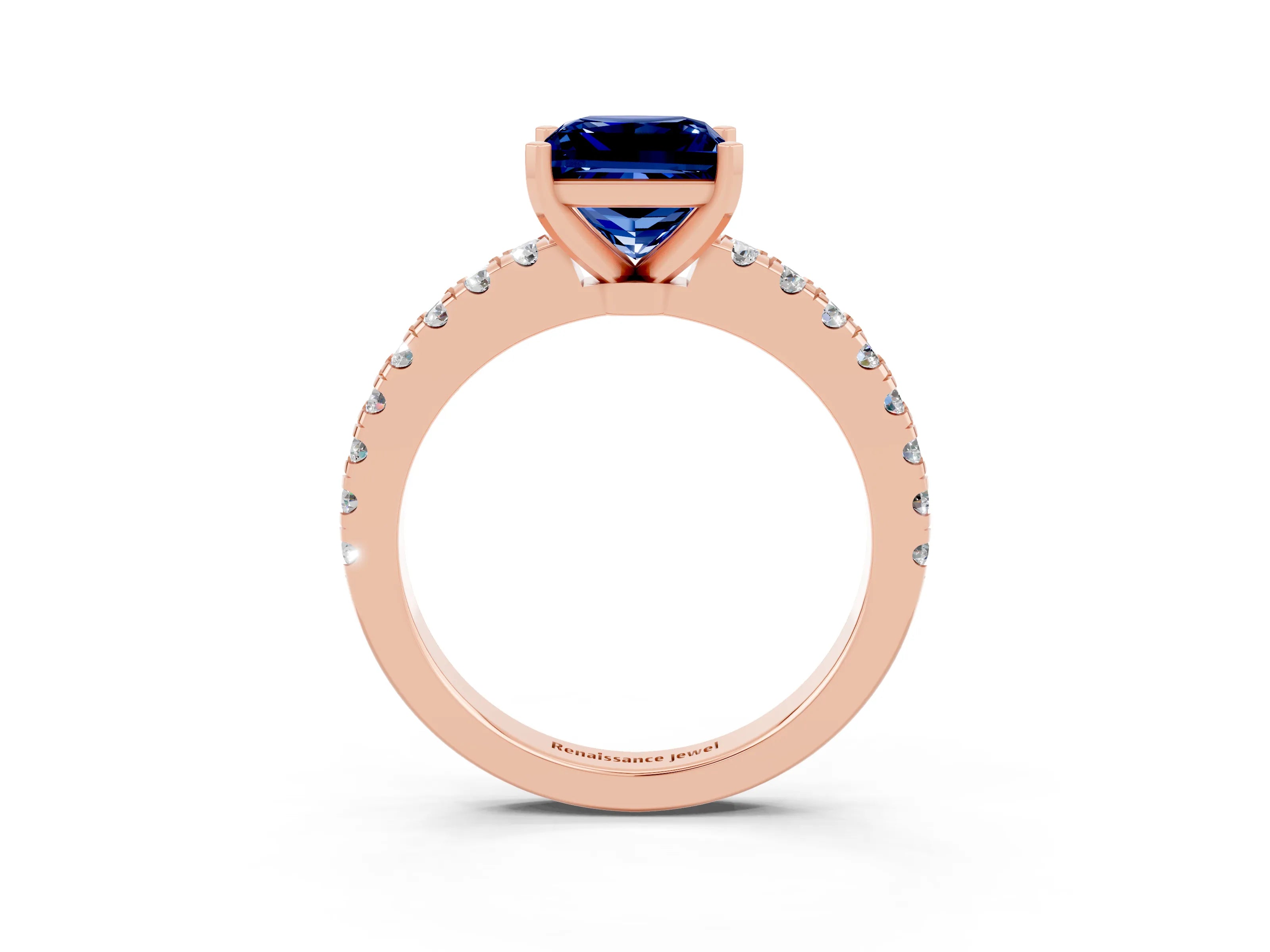 Rose gold Princess Cut Solitaire Diamond with Pavé Band and Four-Prong Setting_3
