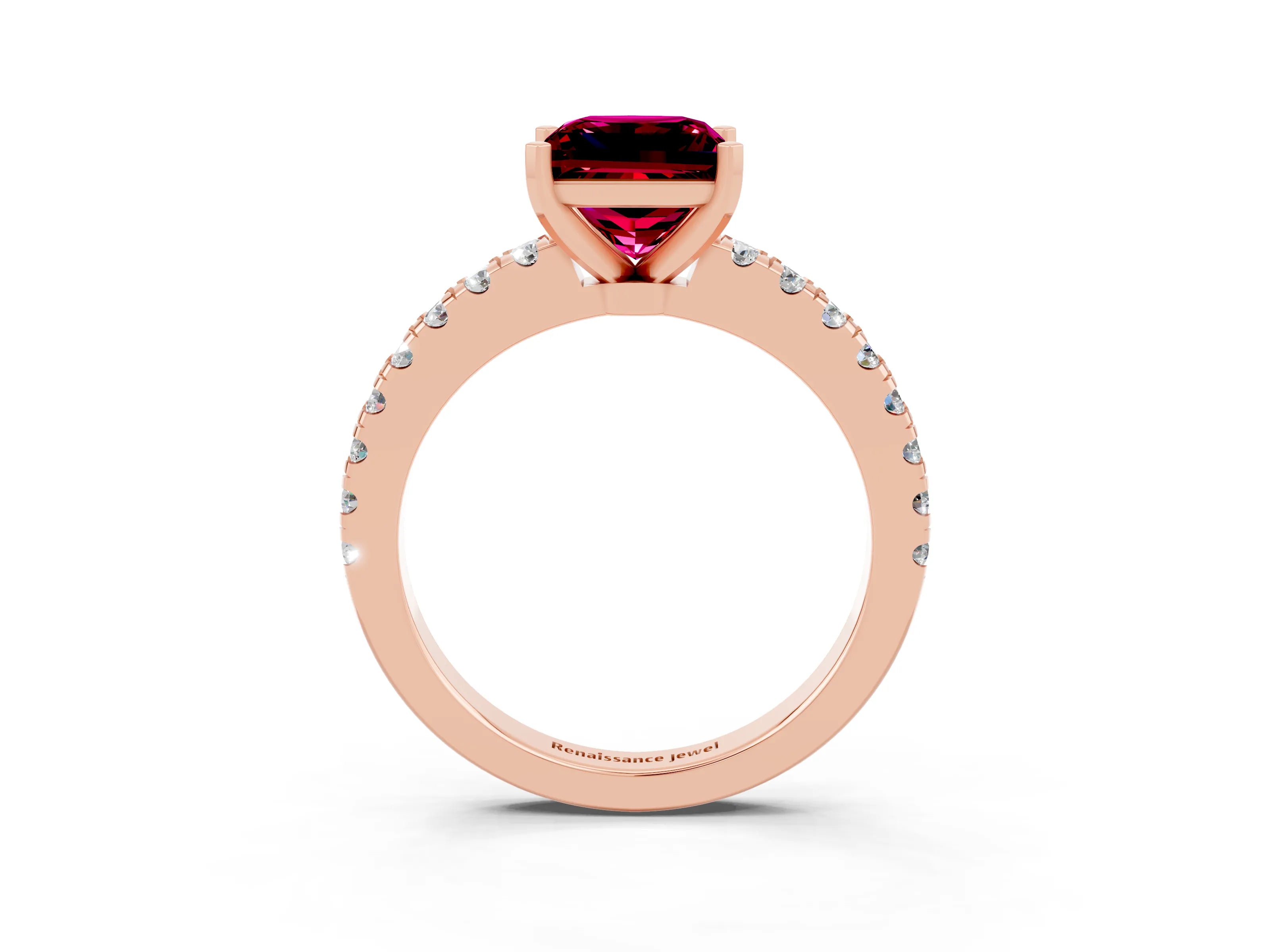 Rose gold Princess Cut Solitaire Diamond with Pavé Band and Four-Prong Setting_3