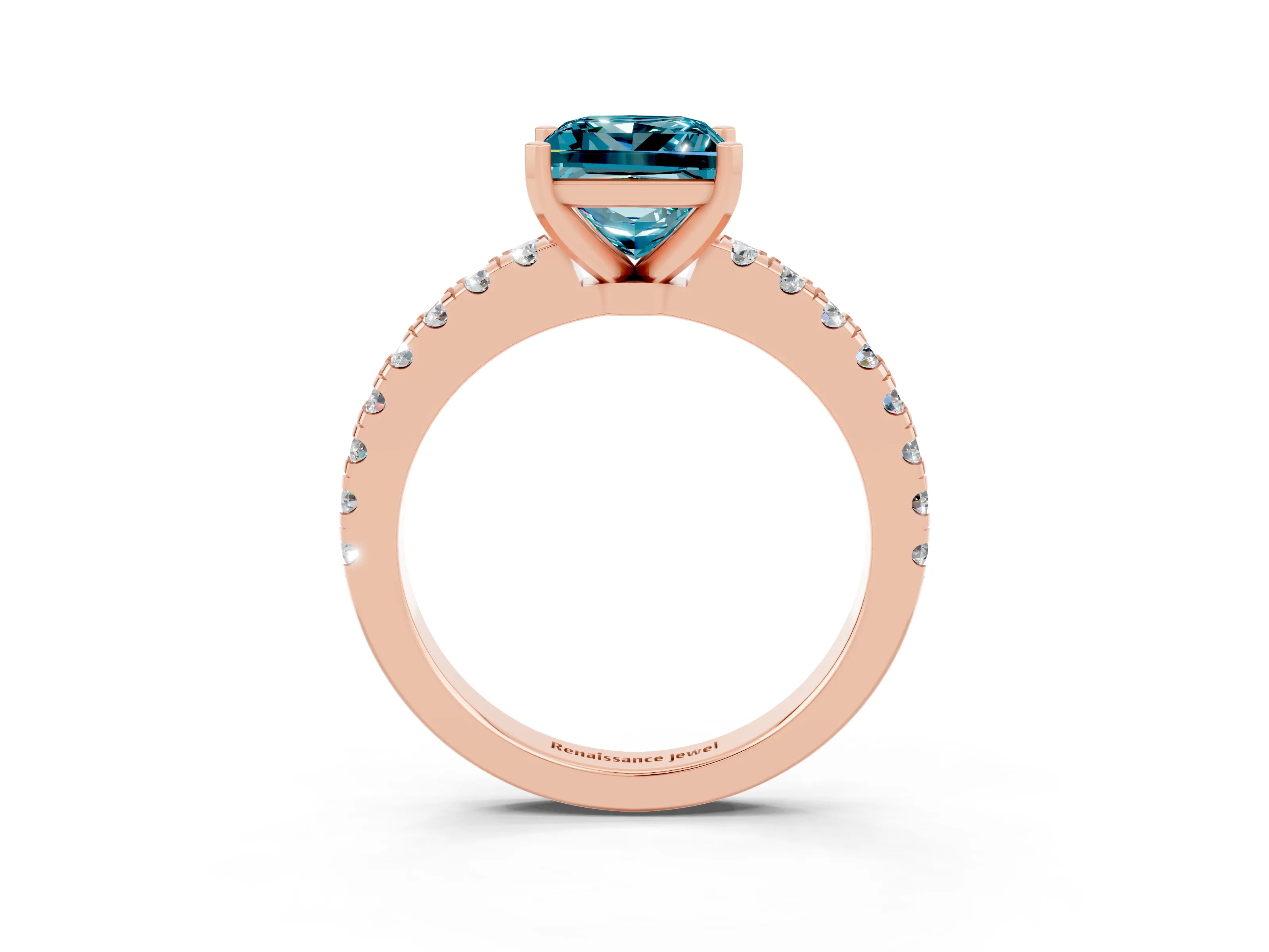 Rose gold Princess Cut Solitaire Diamond with Pavé Band and Four-Prong Setting_3