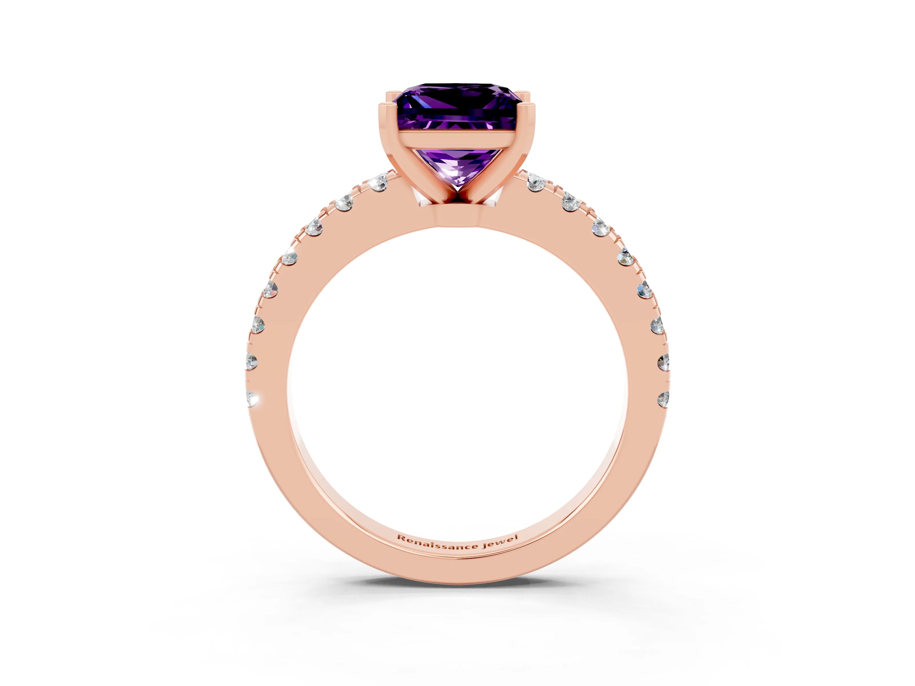 Rose gold Princess Cut Solitaire Diamond with Pavé Band and Four-Prong Setting_3