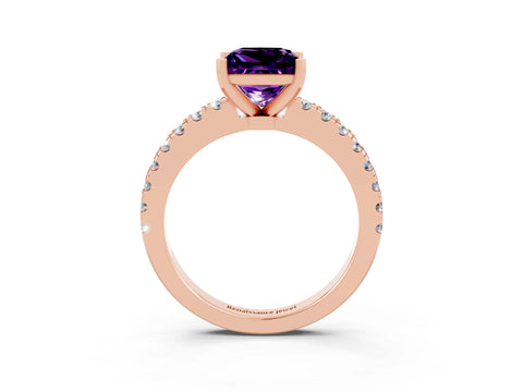 Rose gold Princess Cut Solitaire Diamond with Pavé Band and Four-Prong Setting_3