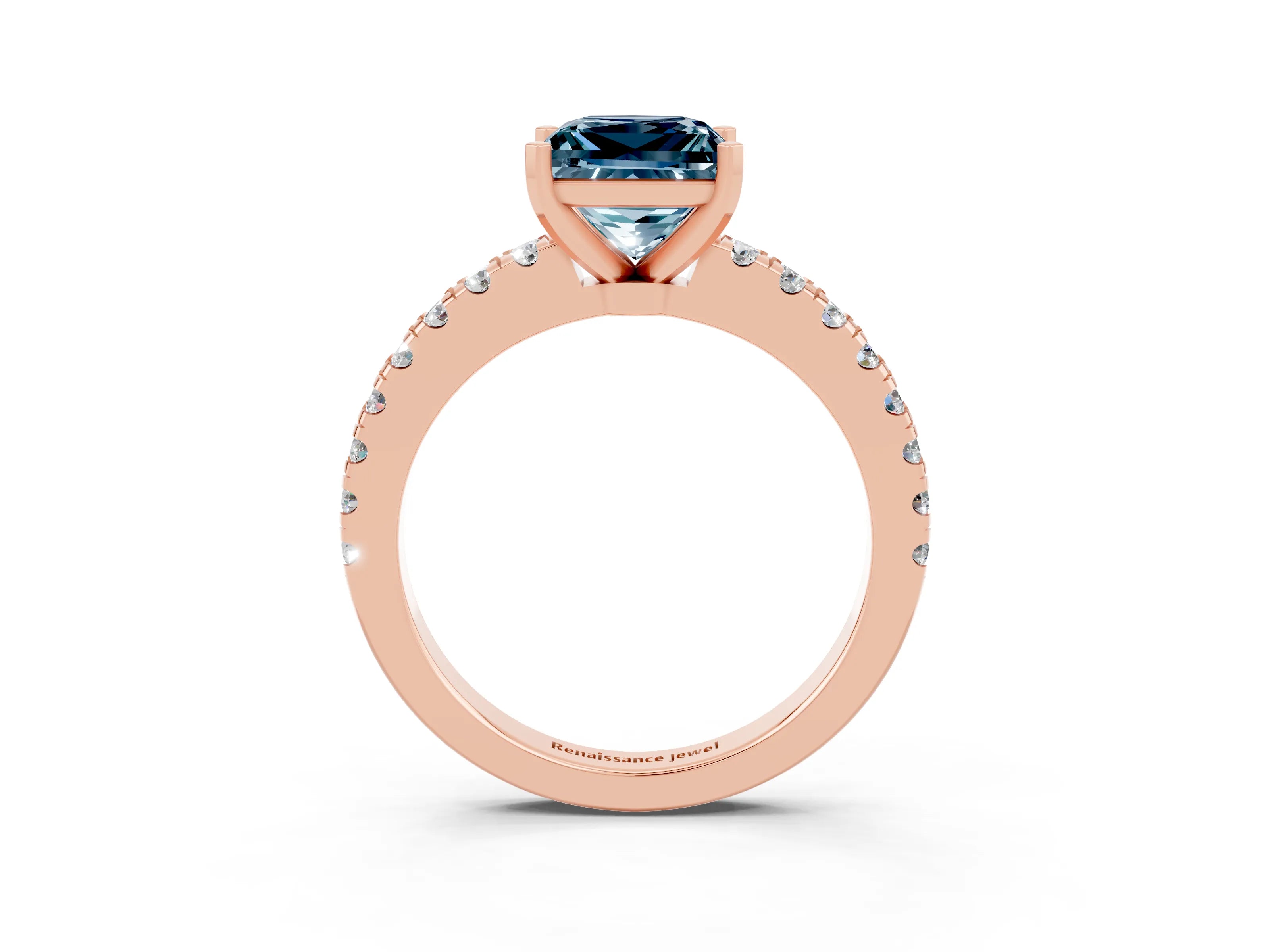 Rose gold Princess Cut Solitaire Diamond with Pavé Band and Four-Prong Setting_3