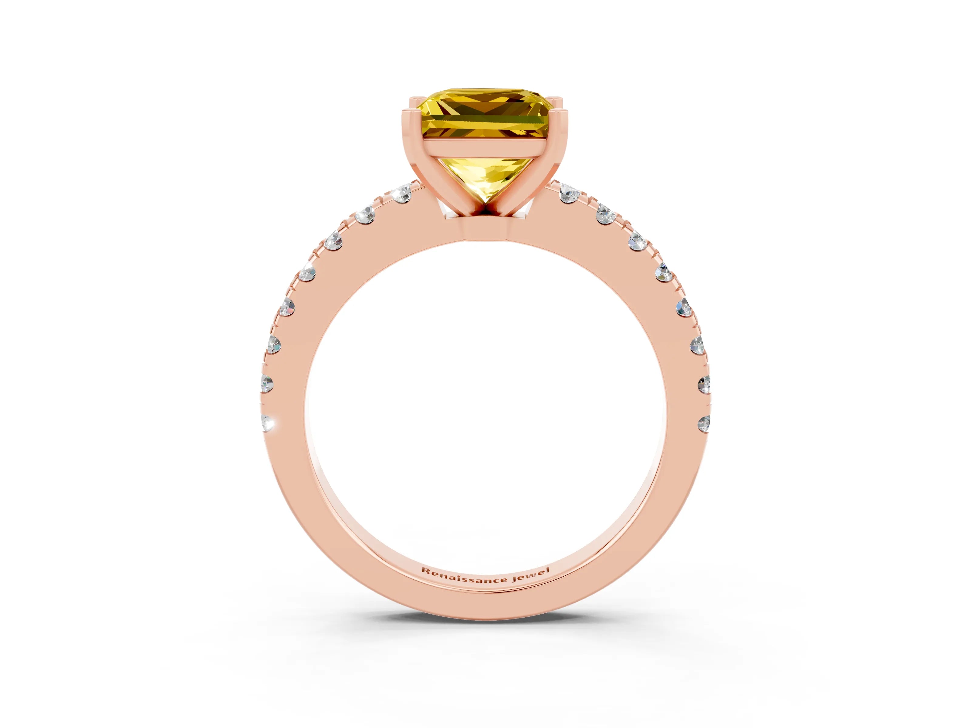 Rose gold Princess Cut Solitaire Diamond with Pavé Band and Four-Prong Setting_3