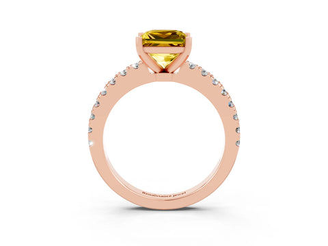 Rose gold Princess Cut Solitaire Diamond with Pavé Band and Four-Prong Setting_3