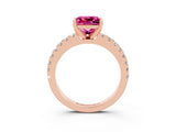 Rose gold Princess Cut Solitaire Diamond with Pavé Band and Four-Prong Setting_3