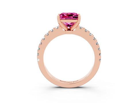 Rose gold Princess Cut Solitaire Diamond with Pavé Band and Four-Prong Setting_3
