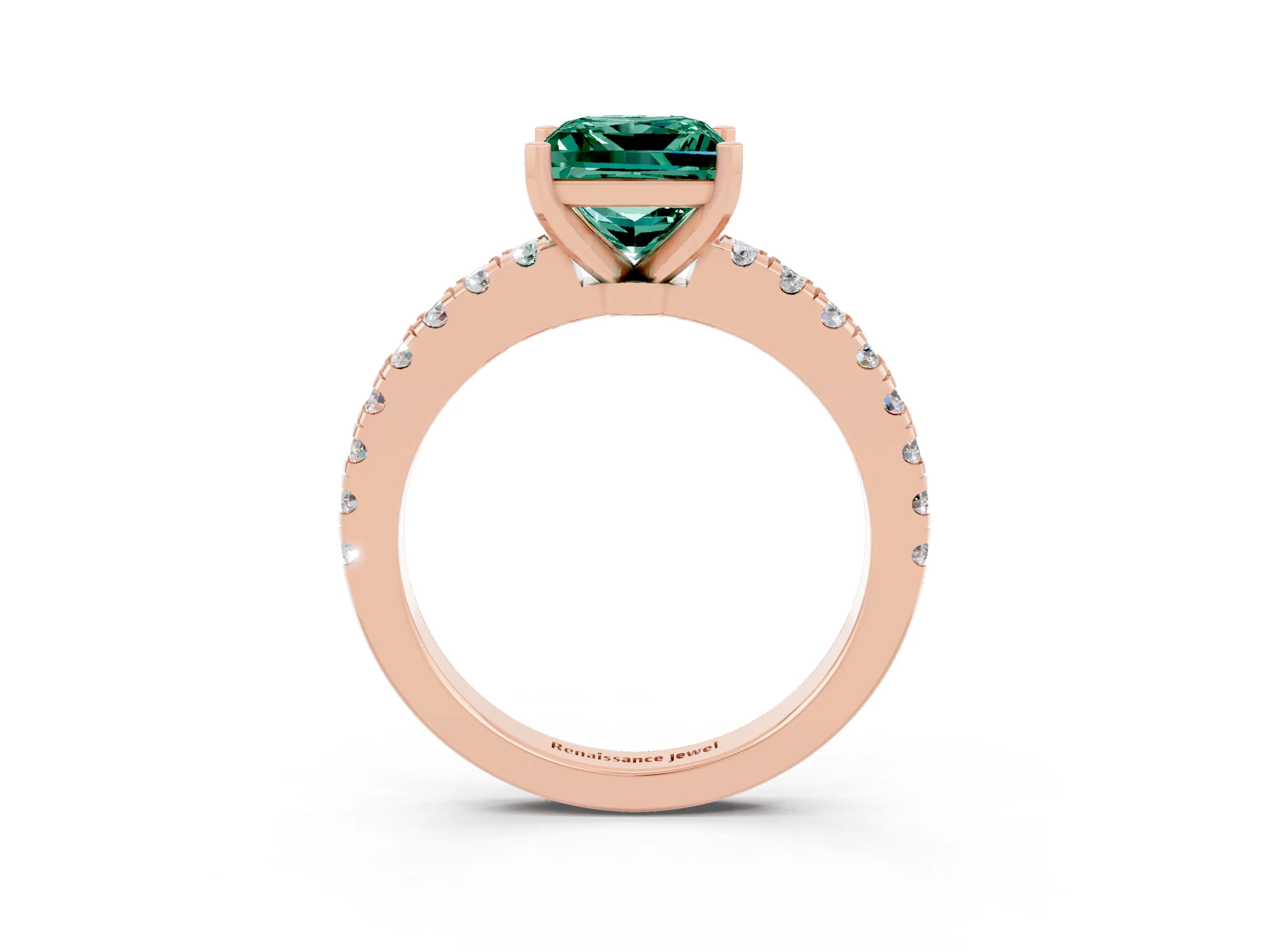 Rose gold Princess Cut Solitaire Diamond with Pavé Band and Four-Prong Setting_3