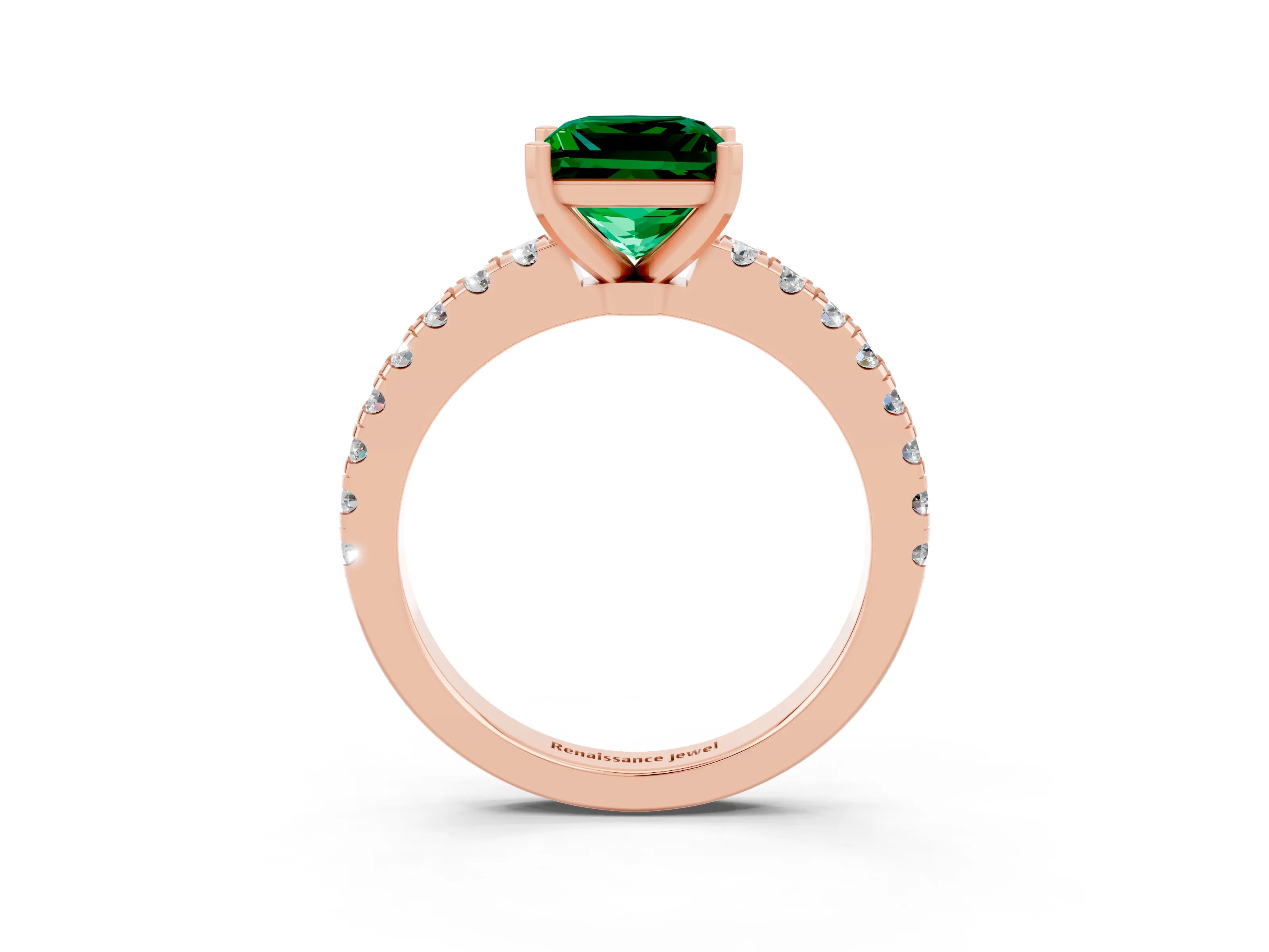 Rose gold Princess Cut Solitaire Diamond with Pavé Band and Four-Prong Setting_3