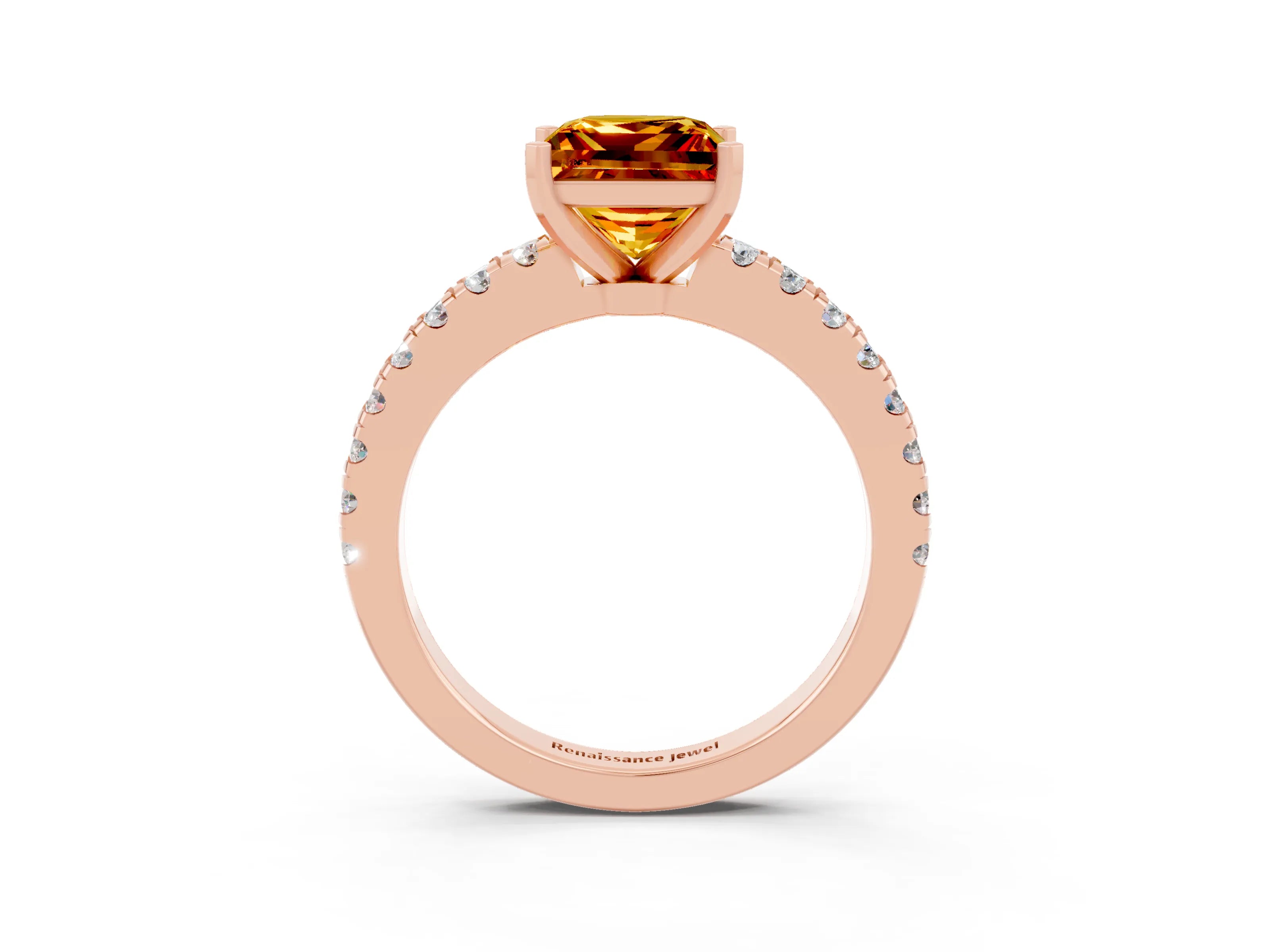 Rose gold Princess Cut Solitaire Diamond with Pavé Band and Four-Prong Setting_3