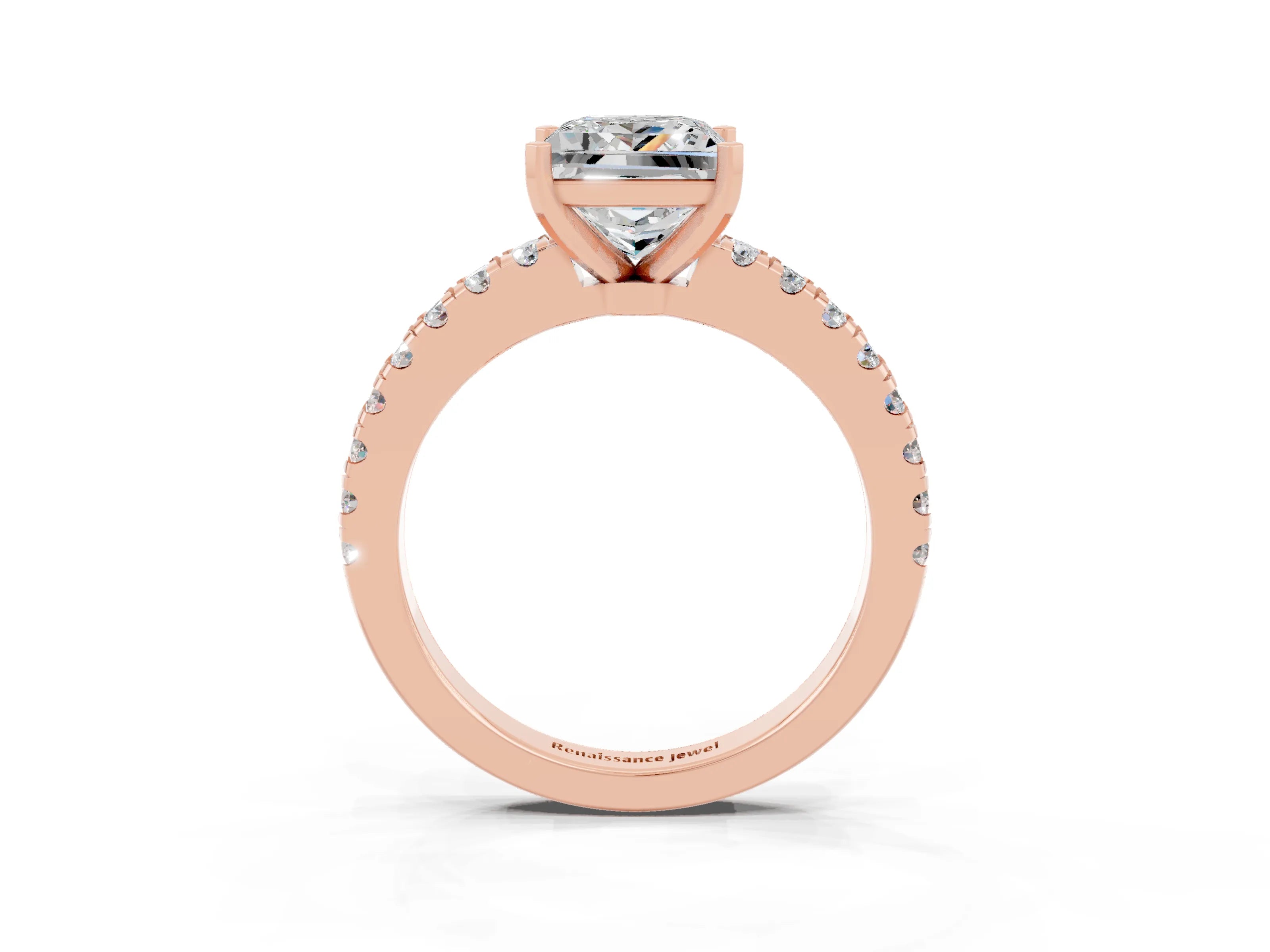 Rose gold Princess Cut Solitaire Diamond with Pavé Band and Four-Prong Setting_3
