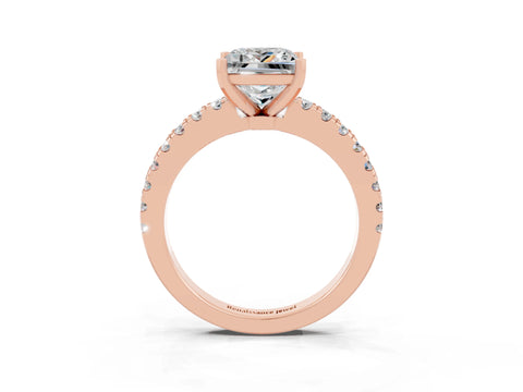 Rose gold Princess Cut Solitaire Diamond with Pavé Band and Four-Prong Setting_3
