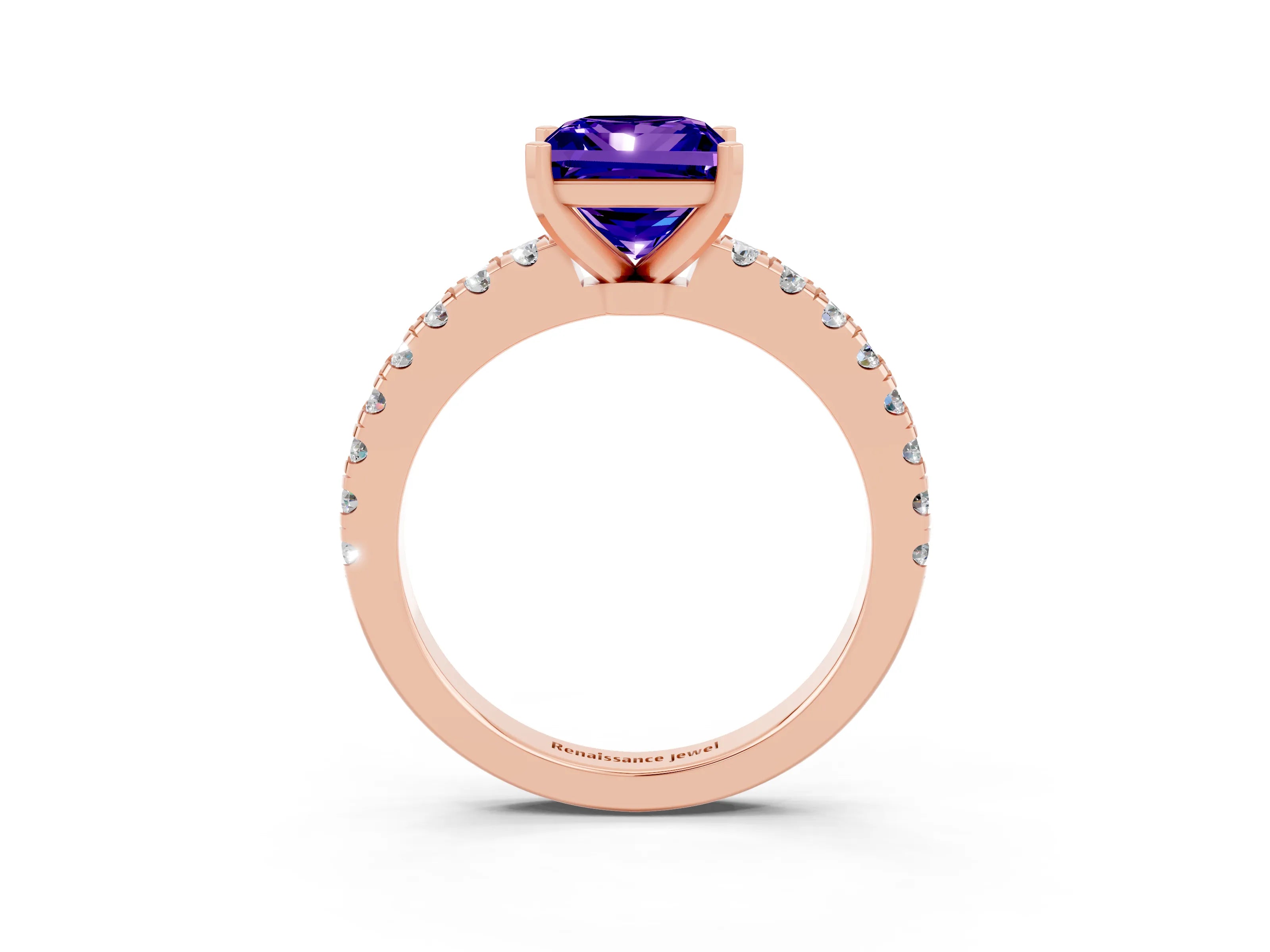 Rose gold Princess Cut Solitaire Diamond with Pavé Band and Four-Prong Setting_3