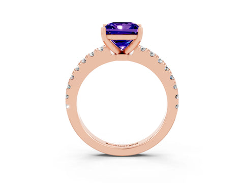 Rose gold Princess Cut Solitaire Diamond with Pavé Band and Four-Prong Setting_3