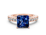 Rose gold Princess Cut Solitaire Diamond with Pavé Band and Four-Prong Setting