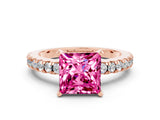 Rose gold Princess Cut Solitaire Diamond with Pavé Band and Four-Prong Setting